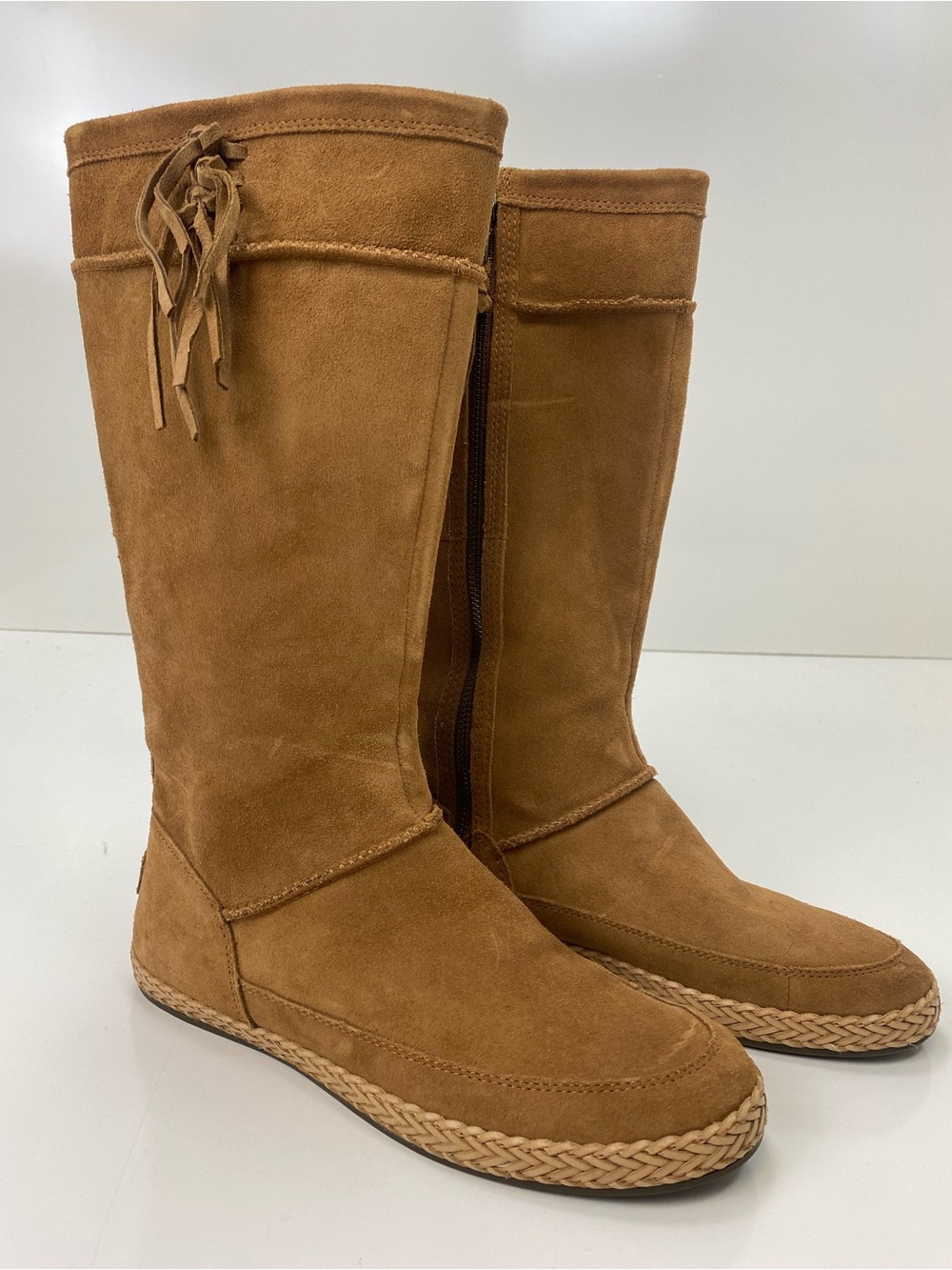 UGG Women's Chestnut Suede Tall Fringe Zip Boots